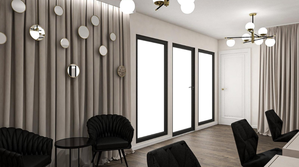 Pawilon fryzjerski z płyty warstwowej na ramie stalowej